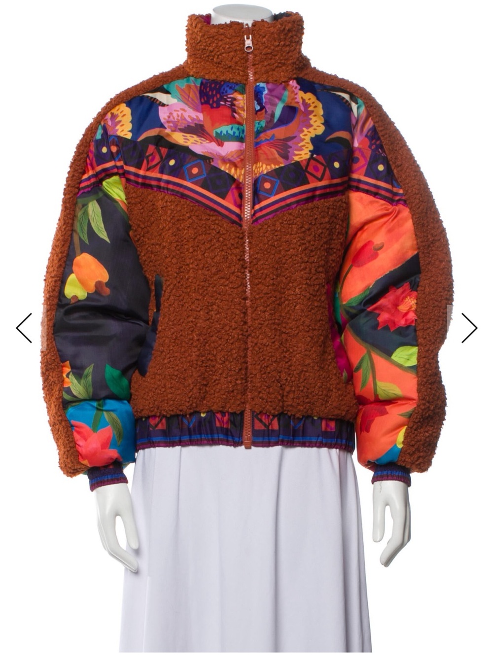 Farm Rio Brown Lucy Floral Reversible Sherpa Jacket with Vibrant Floral Panels
